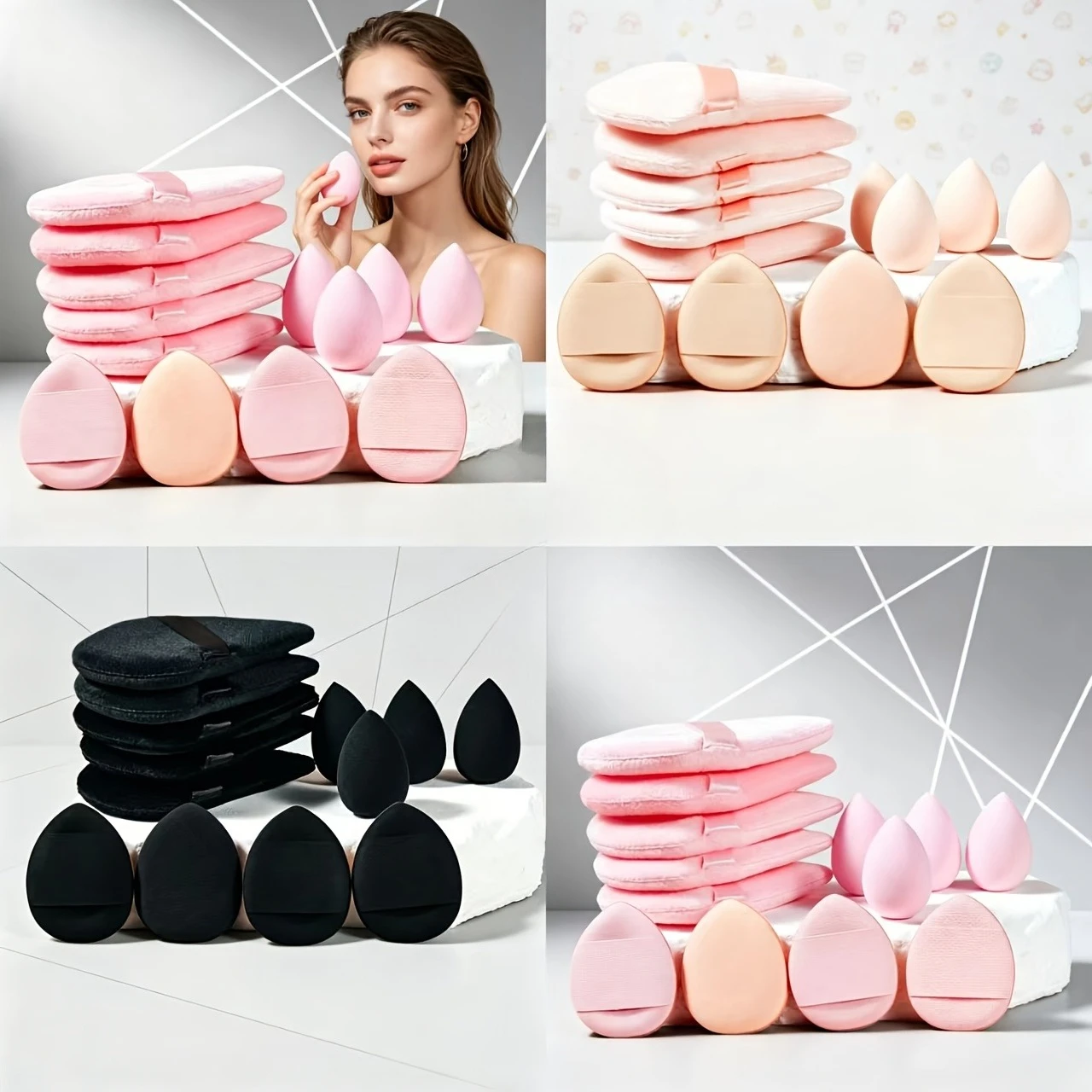 Conjunto de 13 Esponjas e Puffs de Maquiagem, Puffs e Esponjas Grandes e Mini, para Base em Pó e Contorno, Sem Látex, Presente para Viagem