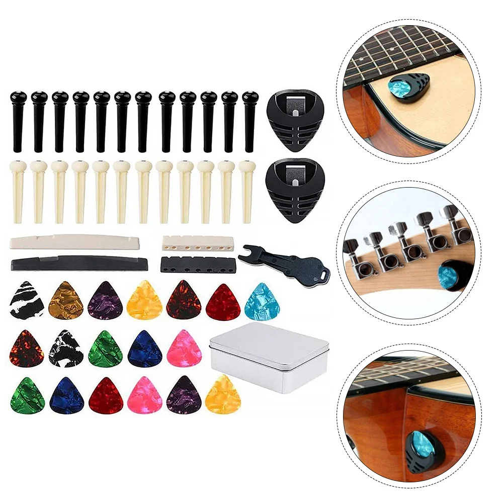 

1Set Guitar Bridge Pin Repair Set Plastic Pins Pin Puller Plectrum Storage Box Guitar Tool Accessory Kit Plectrum