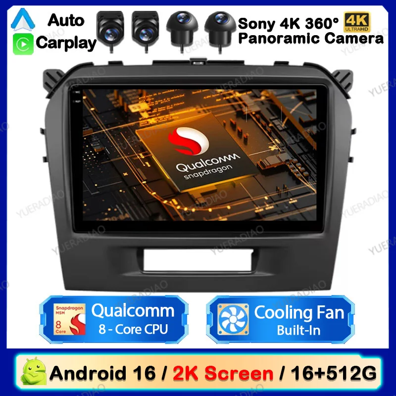 Android 16 Wireless CarPlay Autoradio für Suzuki Vitara 4 2014 - 2019 4G LTE 5G WIFI GPS Multimedia Stereo Videoplayer DSP