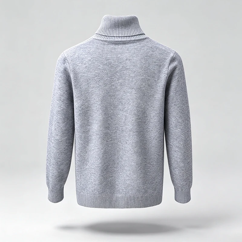 Herren-Strickpullover mit Rollkragen, langen Ärmeln und geripptem Saum und Bündchen, ideal für den urbanen Alltag, den Stadtpendelverkehr, die Freizeit und die kalte Jahreszeit. – Detail 12