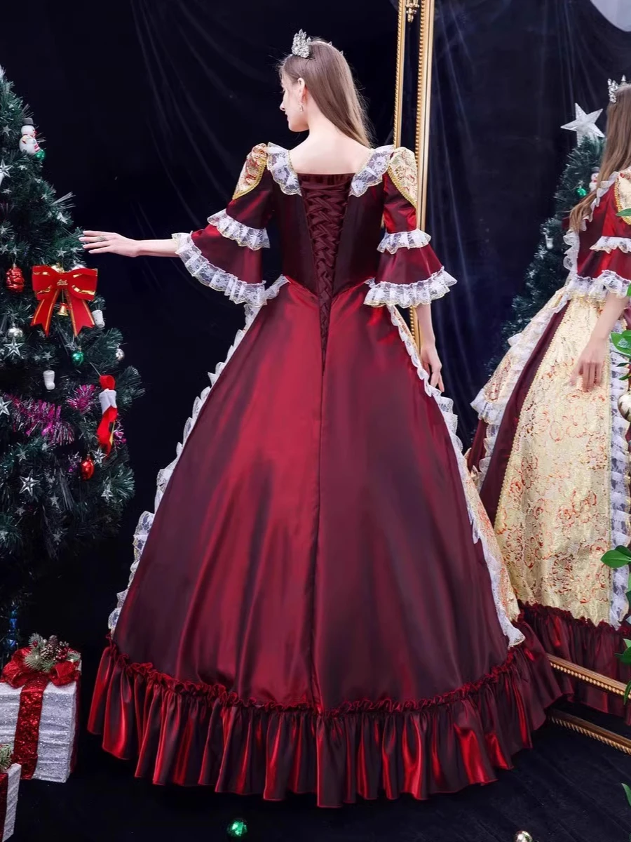Burgundy Float Parade European Court Princess Dress Catwalk Photo Photo Christmas Performance Annual Meeting Women Show Costumes