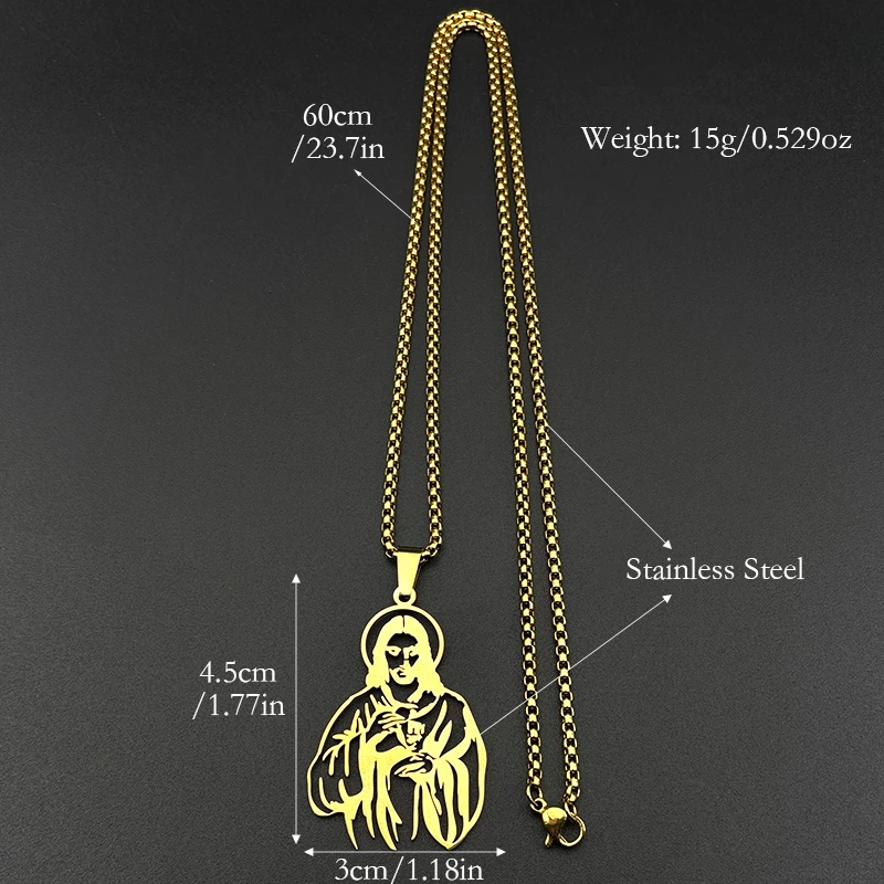 الجوف المسيحية يسوع قلادة قلادة النساء الرجال الفولاذ المقاوم للصدأ الذهب والفضة اللون الدين الإيمان تميمة سلسلة مجوهرات هدية