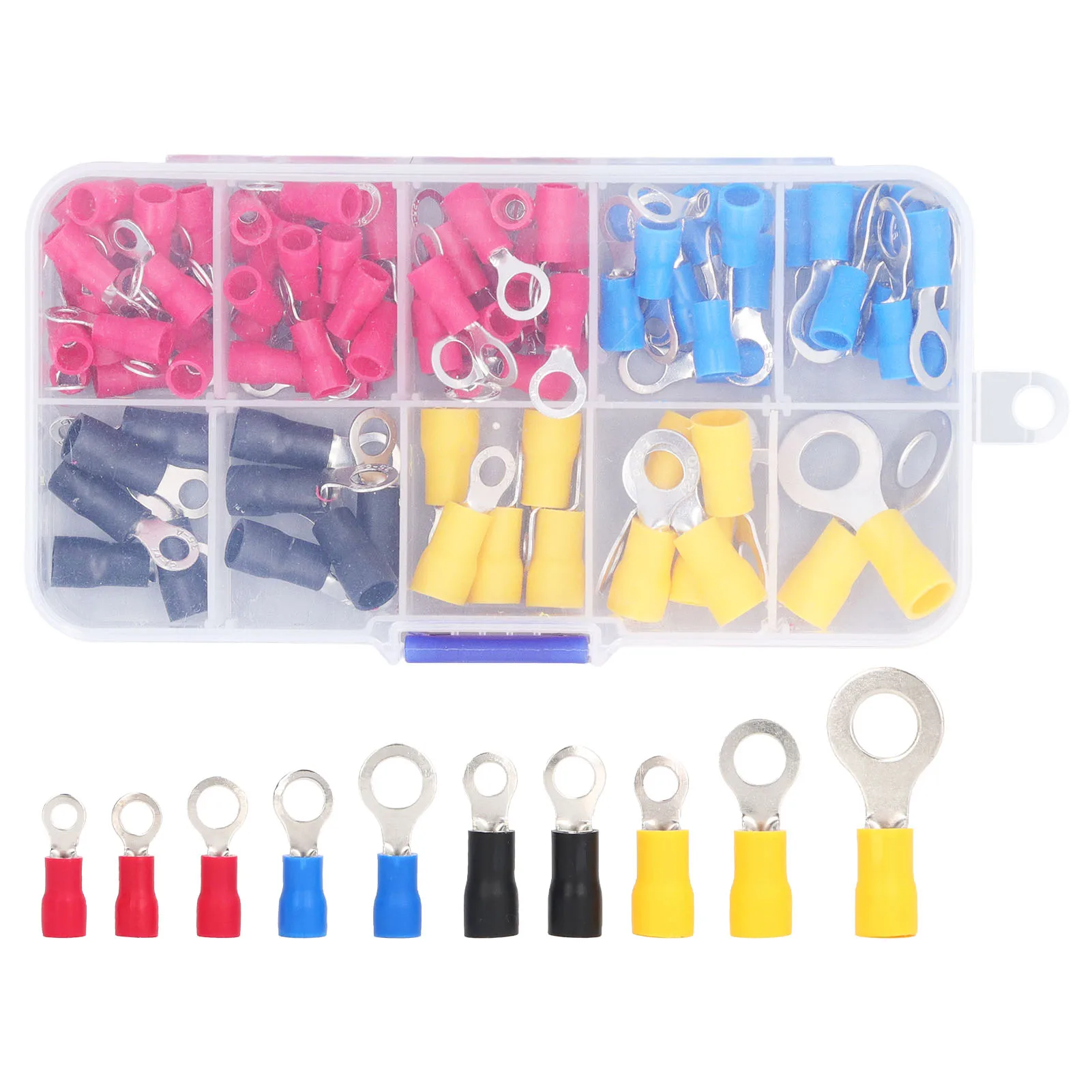 102PCS Insulated Ring Crimp Terminal 10 Different Specifications Flame Retardant Wire Connectors Assortment Kit