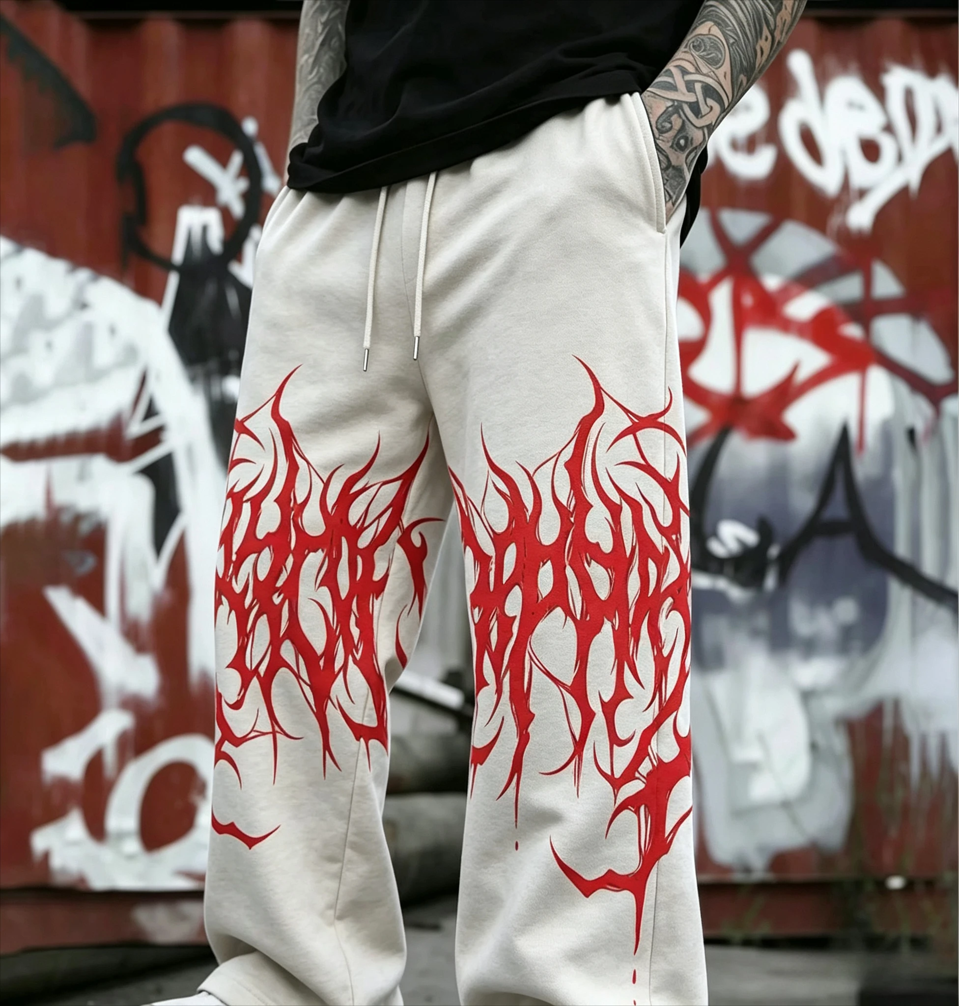 Jogginghose mit Gothic-Metal-Schriftzug, Unisex, dunkle Streetwear, Freizeithose, Hip-Hop, gerade geschnittene lange Sporthose – Detail 4