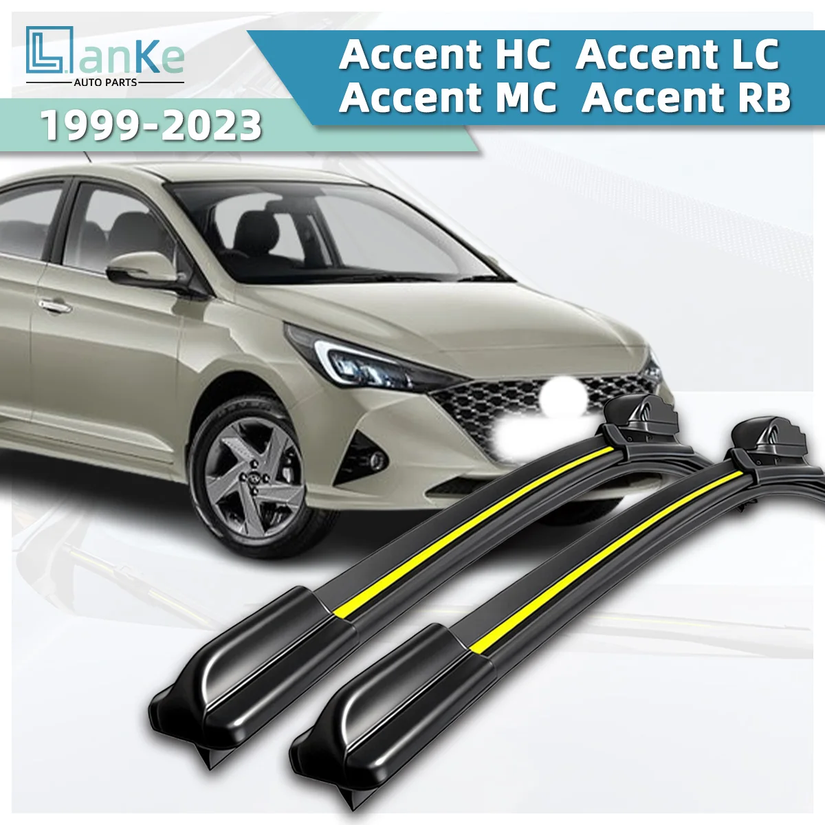 

Lanke Wiper Fit For Hyundai Accent HC/ LC/ MC/ RB (1999-2023) Natural Rubber Strip Boneless Silent Car Windshields Front Wiper