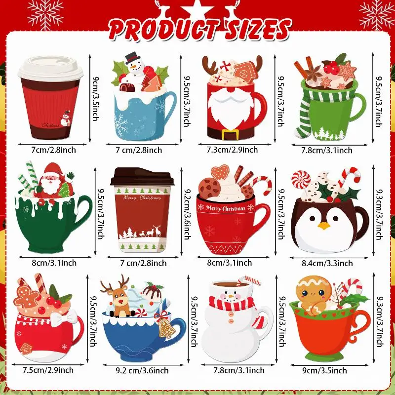 12 Kerst Theekopje Notitieblok Set Kerstman Elanden Thema Kladblok Festival Stickers Sticky Notes Kerst Sticky Notebook Geschenken