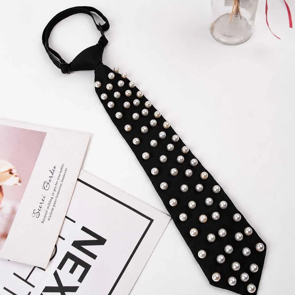 New Pearl Necktie Multi-color Adjustable No-tie JK Uniform Neck Tie for Women School Uniform Suit Fashion Jewelry Accessory