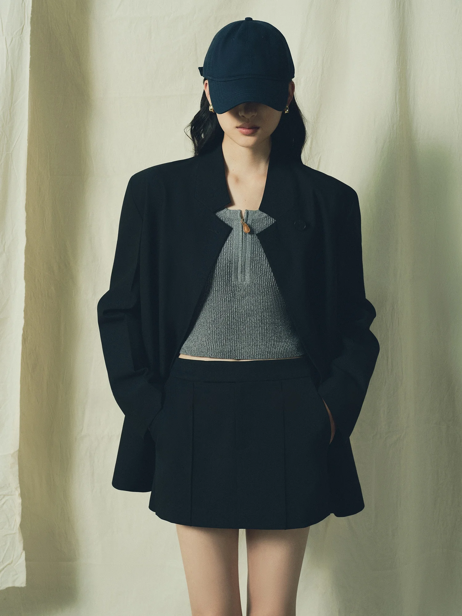 

DMON Modern mat Wool Loose Tuxedo Fake Two-Piece Skirt Set Slimming Versatile Women's Busin Casual Wear