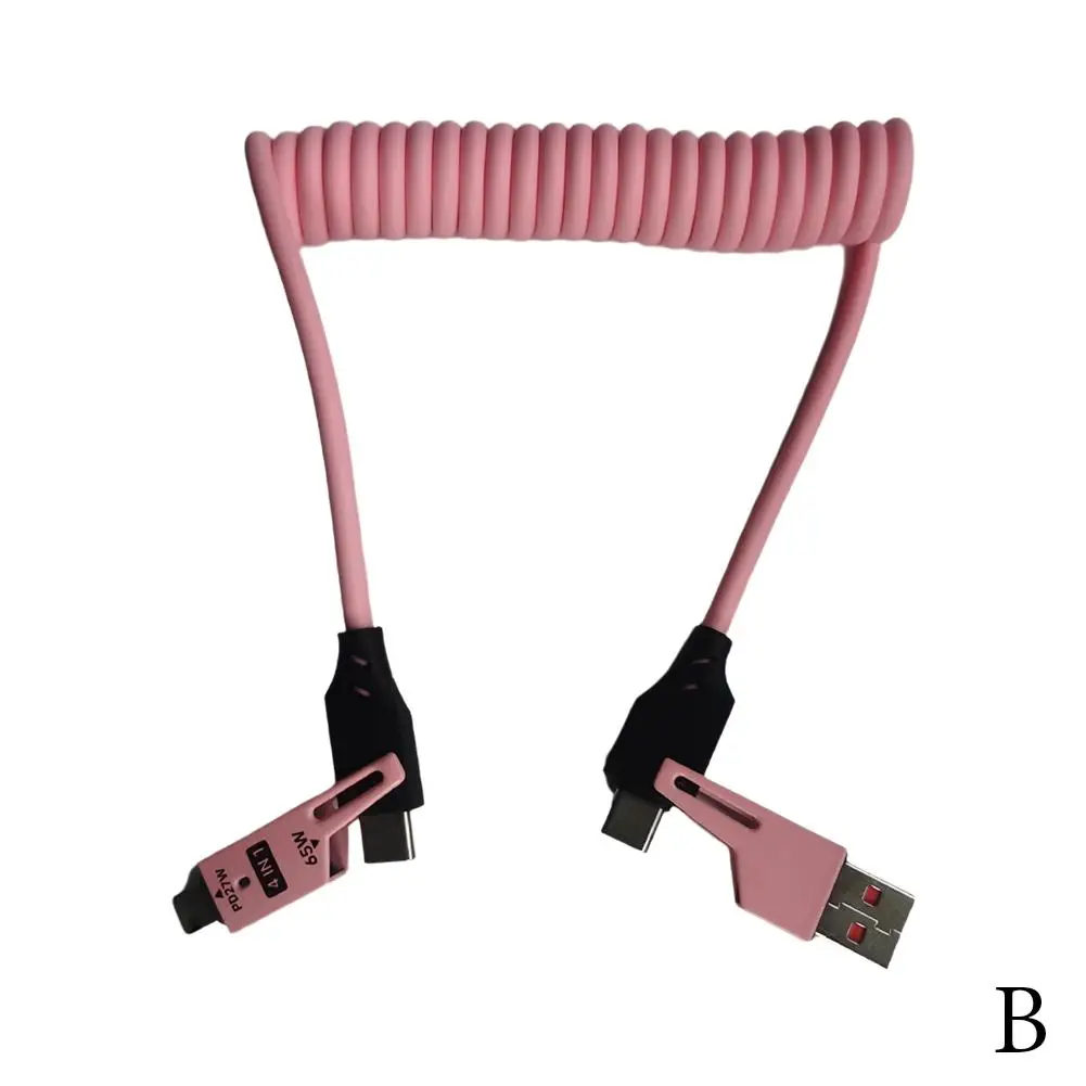 4in1 USB C Fast Charging Cord Spring Short Charger Cable Data Cable For Phones Laptops Tablets PD 65W Charger Cord F0K6