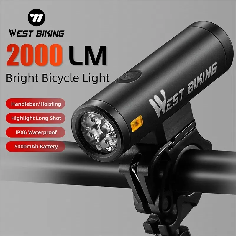 

WEST BIKING Bike Front Light IPX6 Waterproof Bicycle Headlight 400LM/1000LM Aluminum Alloy Flashlight Rechargeable Cycling Lamp