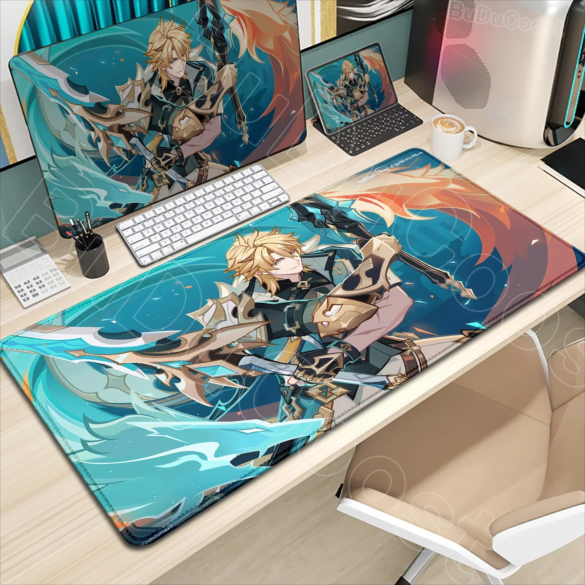 New Genshin Impact Desk Mat Anime Gaming Cool Varka Gaming Mouse Pad Lock Edge Non-slip Rubber Playmat Office Keyboard Mousepad