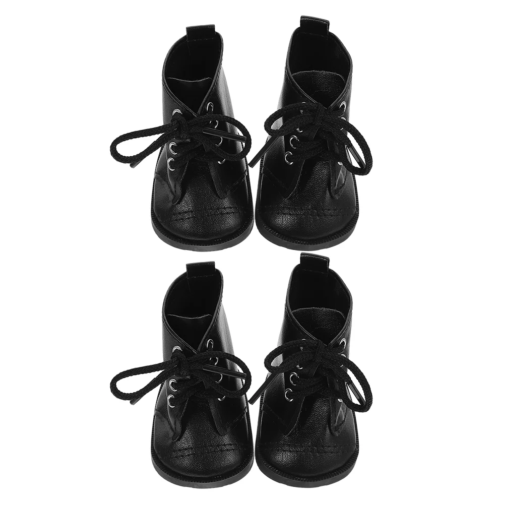 2 Pairs Girls Boots Dollhouse Dress up Fashion Accessories Mini Shoes Outfit Pu Black for Dolls