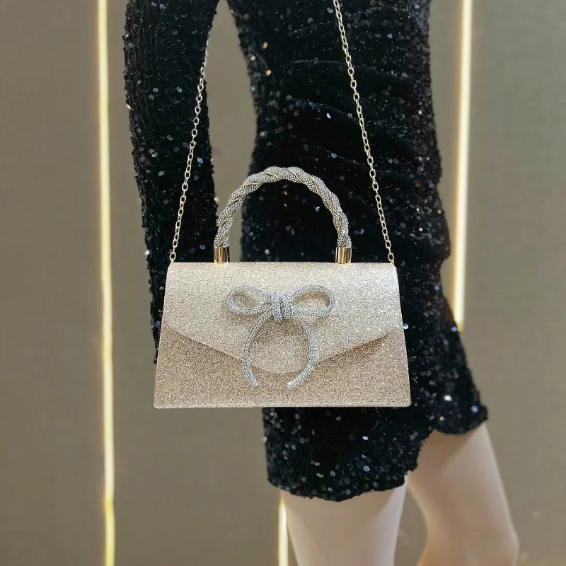 Moda de luxo arco design bolsas espumante banquete saco embreagem delicado strass bolsa feminina corrente bolsa ombro sacola