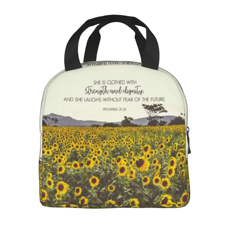 Proverbs And Sunflowers Insulated Lunch Tote Bag for Women Flower Portable Thermal Cooler Food Lunch Box Work School Travel