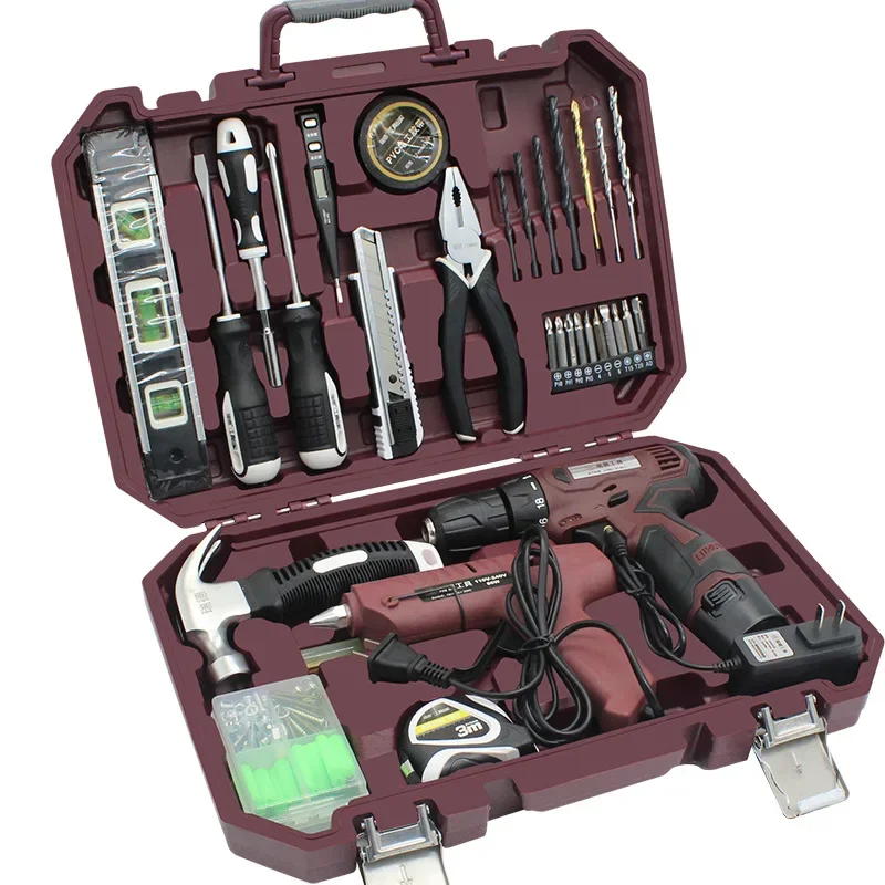 12V lithium electric drill home toolbox set/home maintenance charging  screwdriver combination