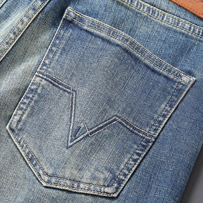 European Retro Fashion Men's Jeans Slim Fit Split High Quality Retro Blue Jeans Men's Elastic Casual Designer Denim Pants Hombre