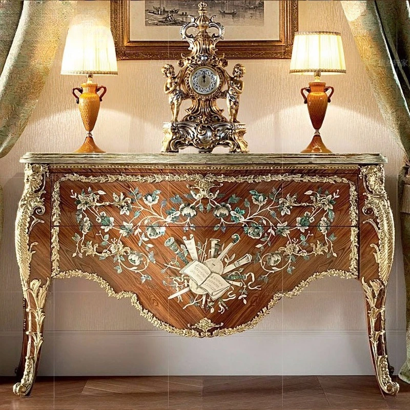 French luxury solid wood shell parquet inlaid entrance European-style villa large foyer cabinet