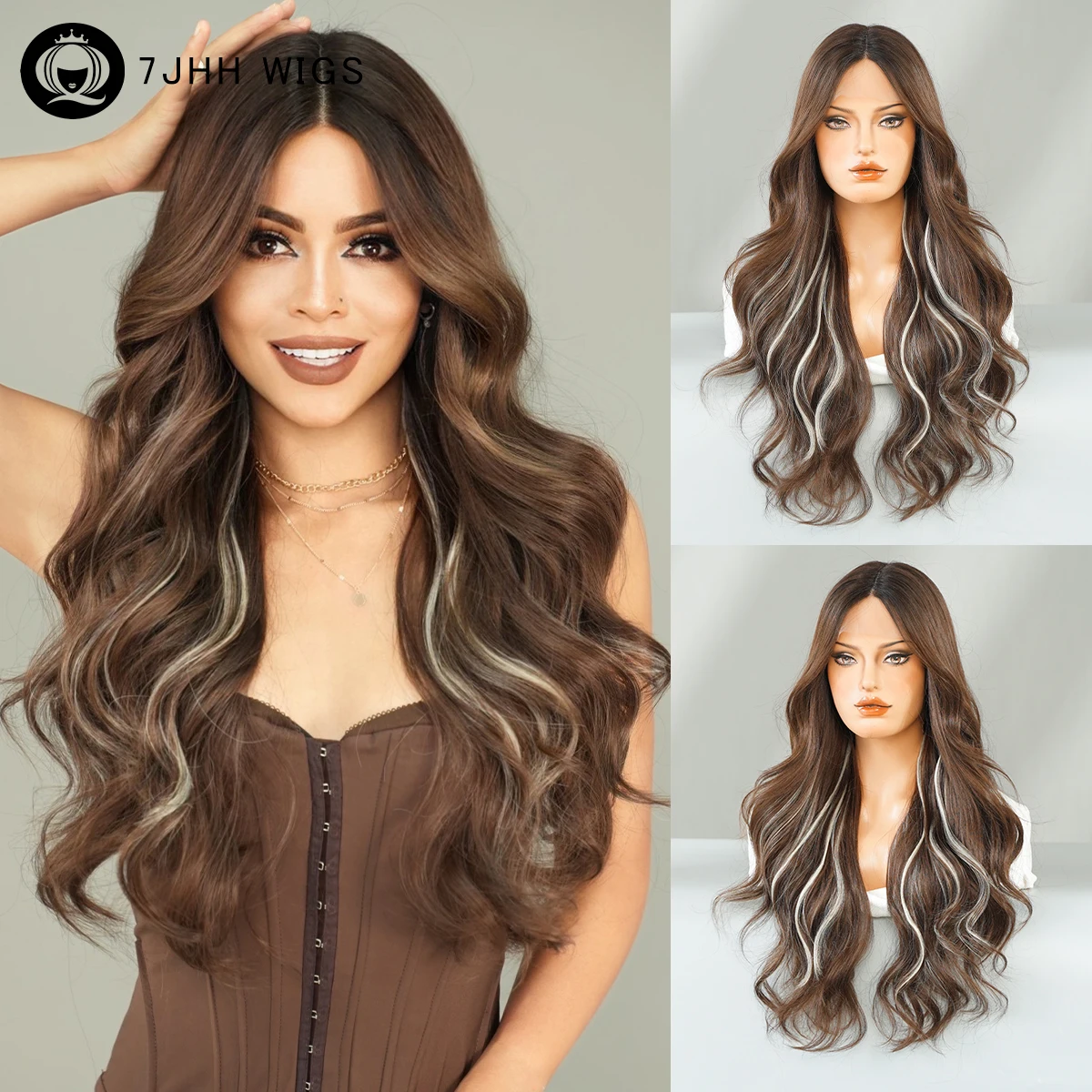 HD Transparent Lace Front Wig High Density Synthetic Loose Bode Wavy Chocolate Lace Wigs for Women Middle Part T Part Lace Wig