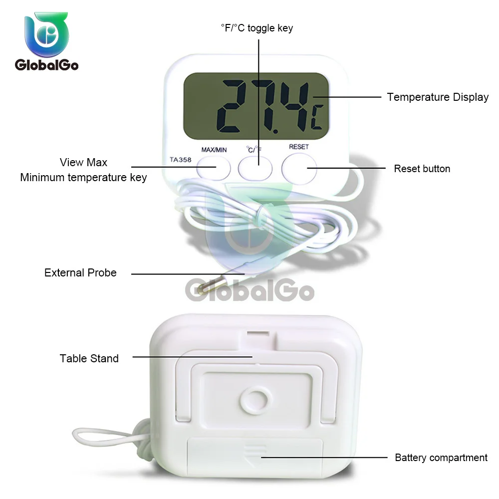 Mini LCD Digital Thermometer With Probe Sensor Standing Station for Swimming Pool Refrigerator Water Tank Fish Tank + 1.5 wire