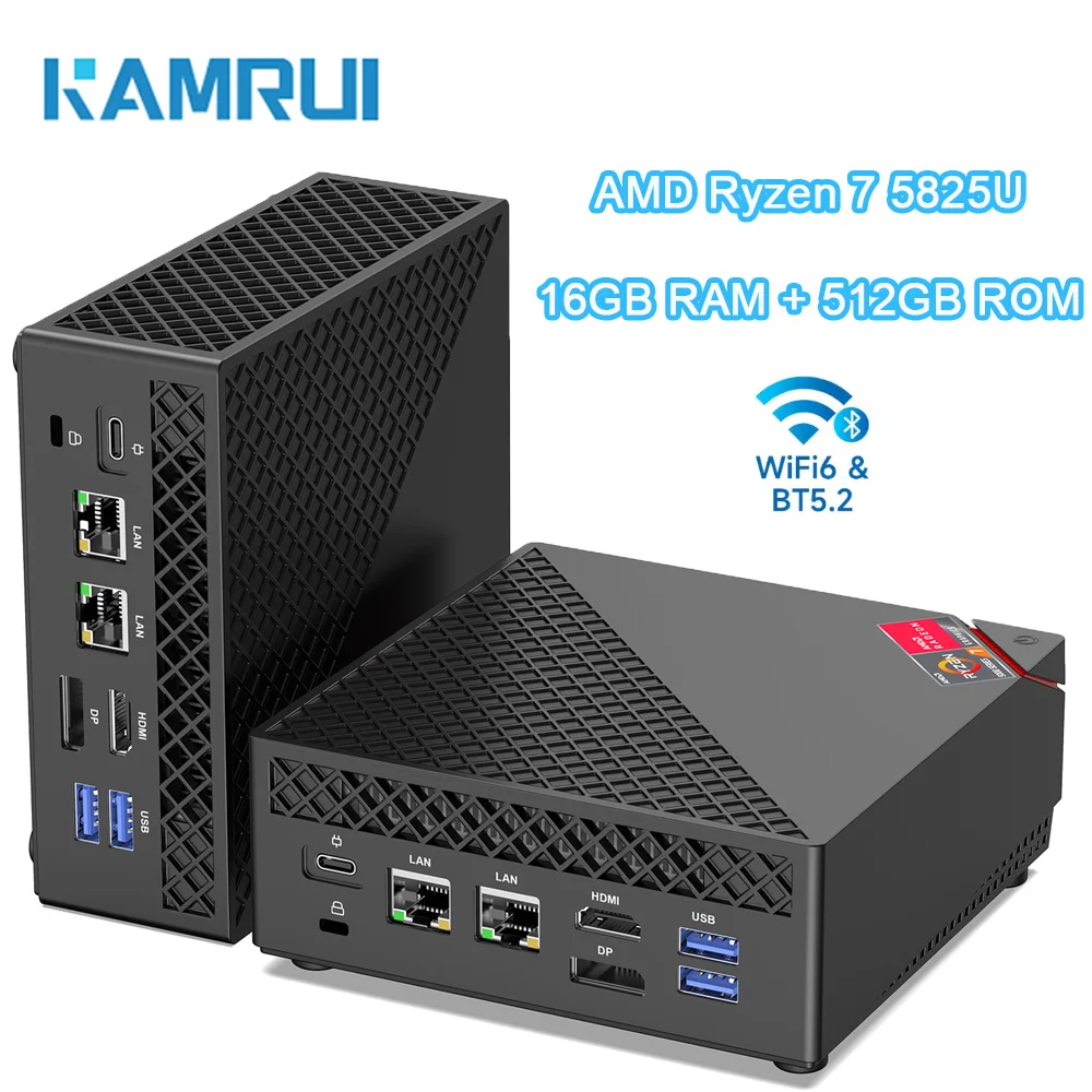 KAMRUI Mini Gaming PC AMD Ryzen 7 5825U Windows 11 Pro DDR4 16GB RAM 512GB SSD WiFi6 BT5.2 4K Mini Desktop Computer Work PC