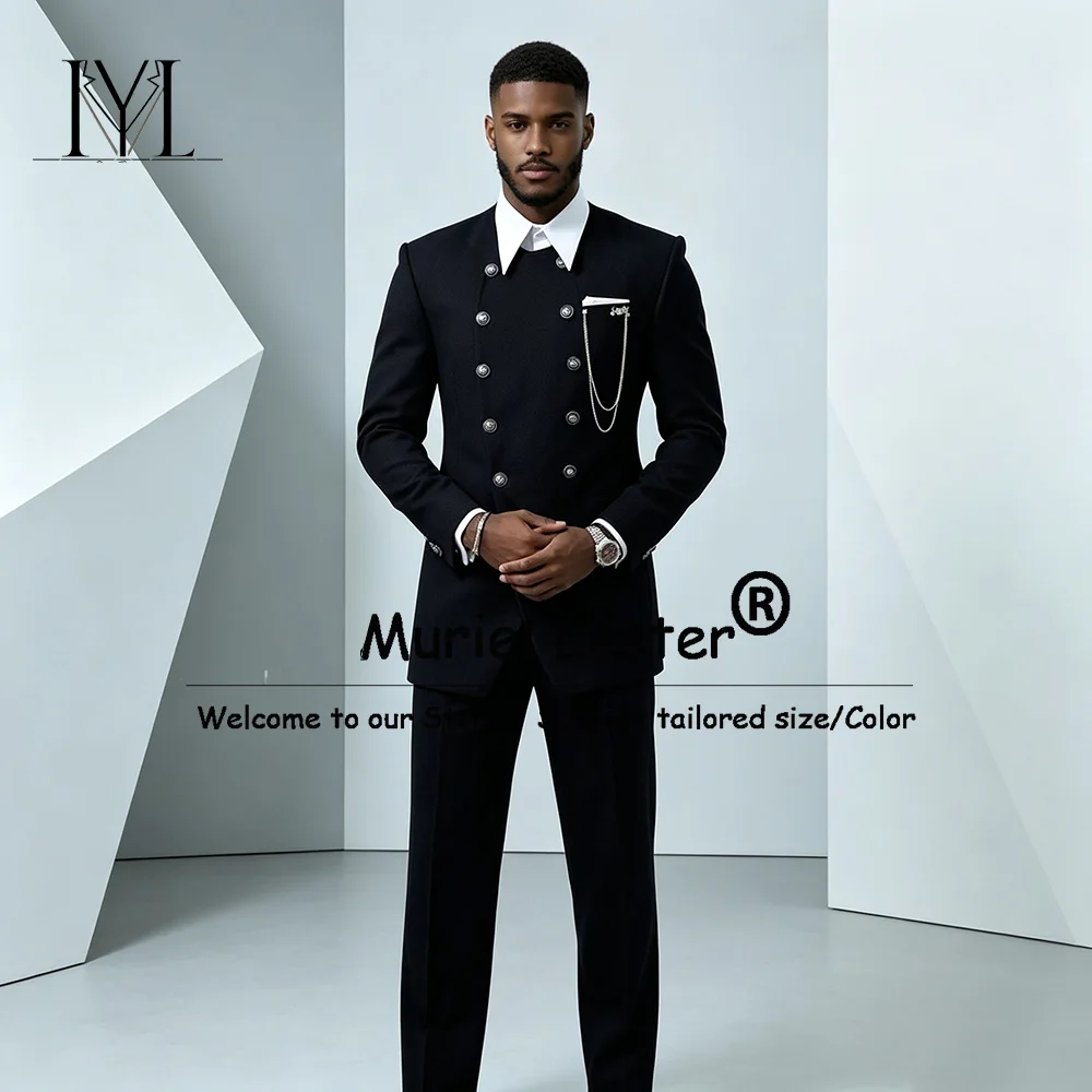 Formal Men's Black Suit Business Jacket Pants 2 Pieces Sets Double Breasted Prom Blazers Party Prom Wedding Tuxedos Customized