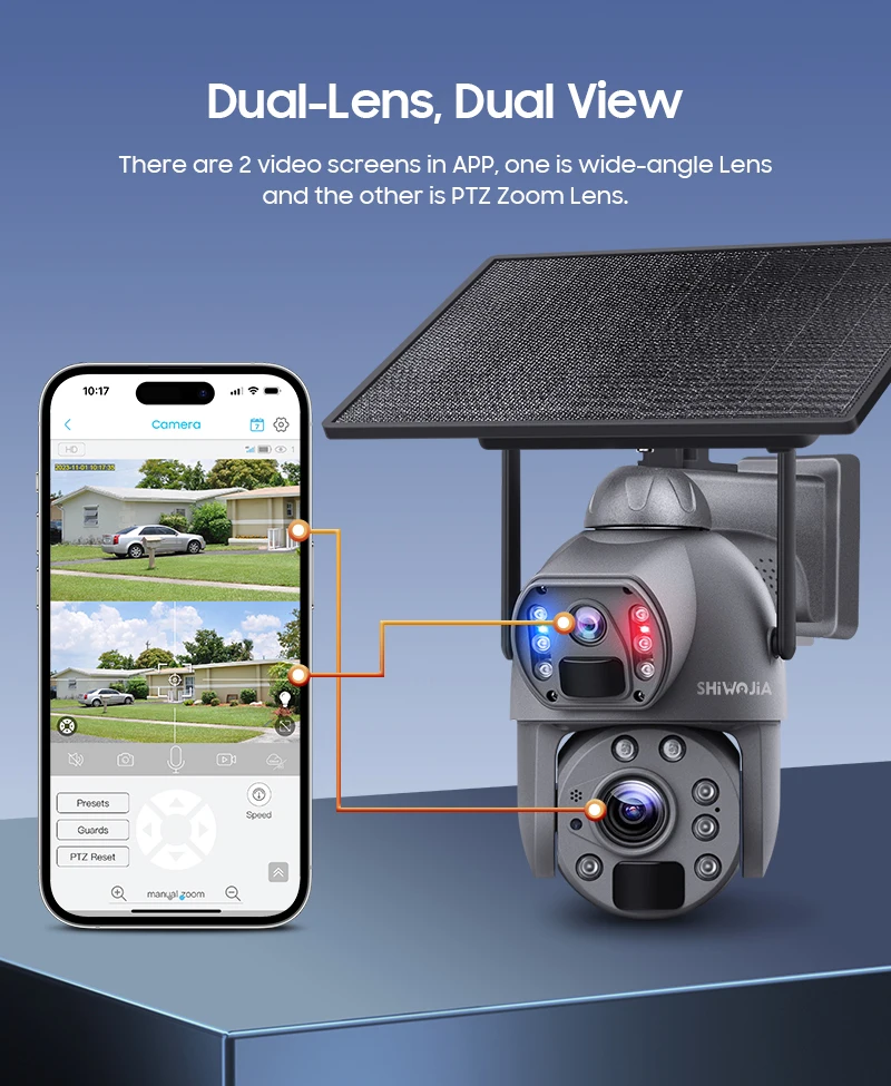 SHIWOJIA 36X ZOOM 12MP 4G SIM Solar Camera Outdoor 360° Wireless WIFI Battery Security Cameras with Solar Panel PIR Night Vision