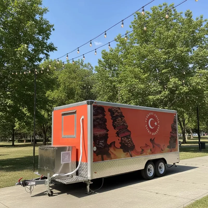 Customized Fiberglass Mobile Food Trailer Towable Full Kitchen BBQ Hot Dog Fried Chicken Coffee Snack Chips Vending Cart