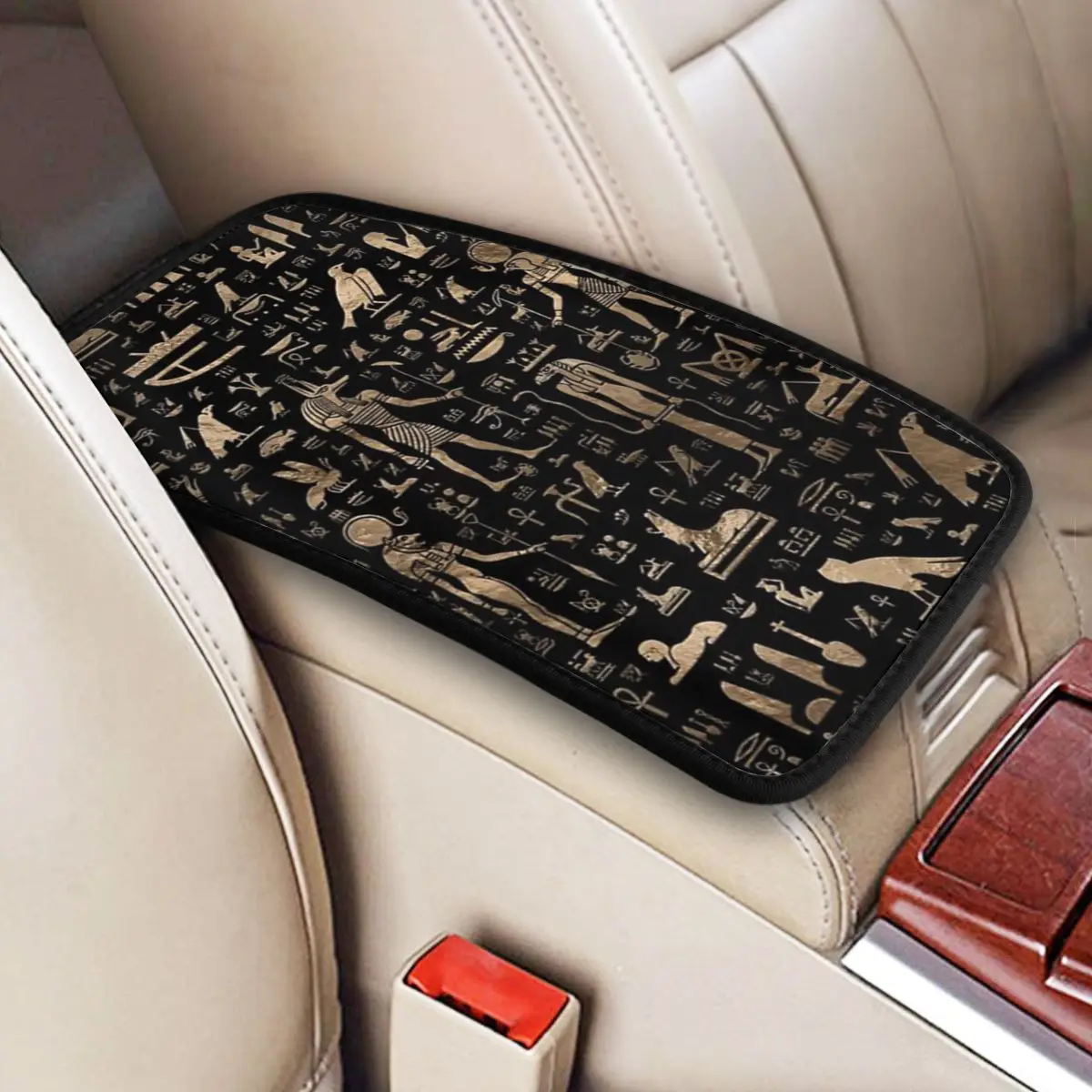 Center Handle Box Pad Cushion Ancient Egyptian Gods And Hieroglyphs Car Armrest Cover Mat Egypt Car Interior Accessories