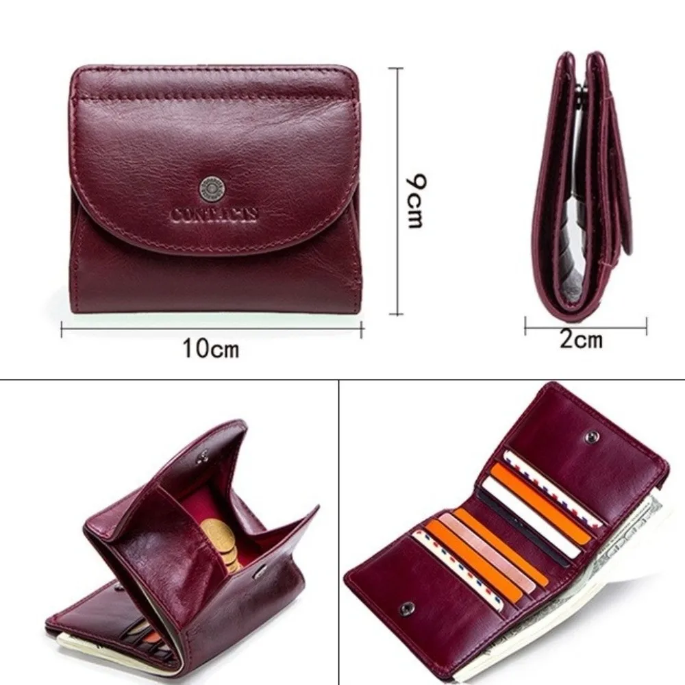 Retro Genuine Leather Purse Ultra Thin Large Capacity RFID Bank Credit Card Holder Portable Clutch Folding Coin Purse Pocket