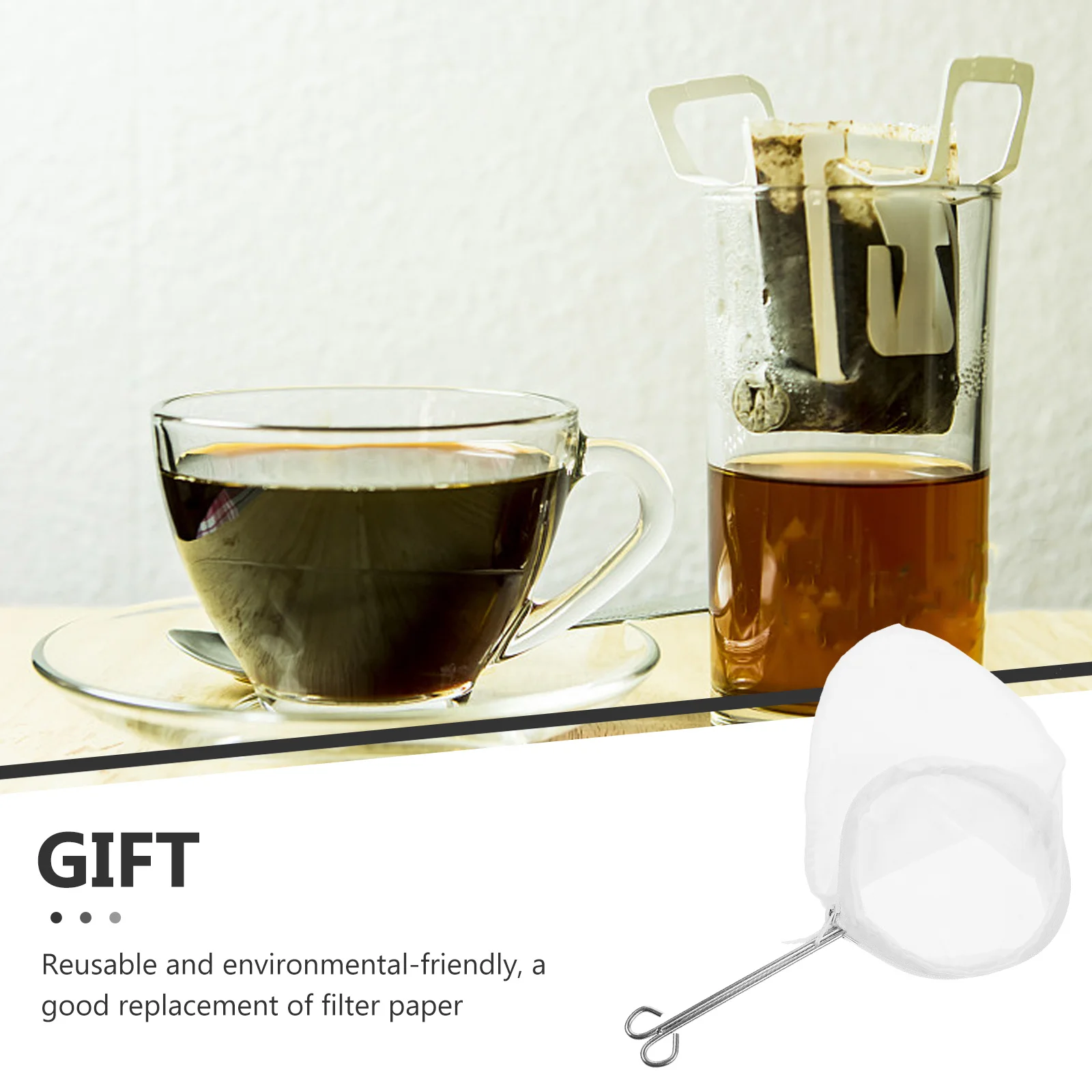 

Comfortable Hold Tea Strainer Pouch 18cm Ring Cotton Cloth Stainless Steel Frame for Home Cafe Coffee and Tea Brewing