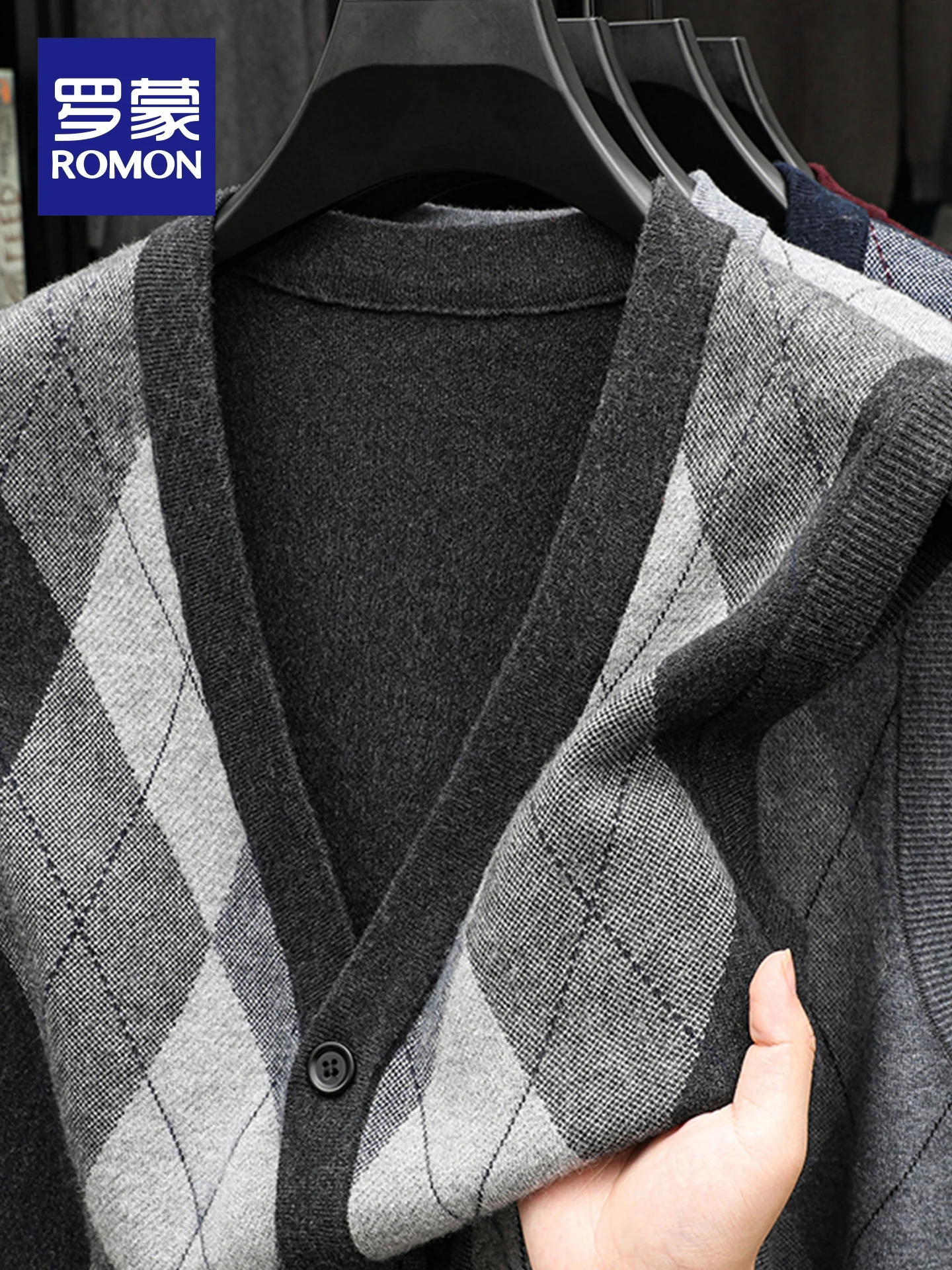 Thickened Woolen V-neck Open Cardigan Knitted Vest Men's Winter Warm Business Casual Vest Standard Fit Business Gentleman Style