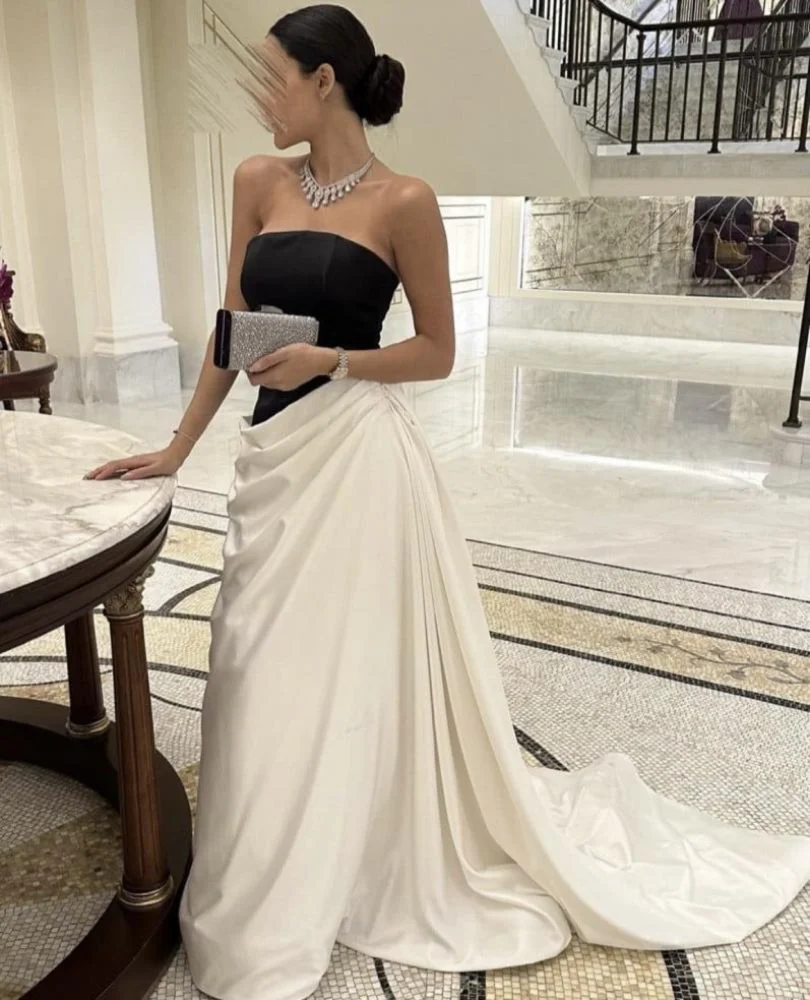 

Dubai Custom Made Dresses Two-piece Color Combination Women Evening Dress Woman A-line Long Tail Luxury Prom Dress 2026 Party