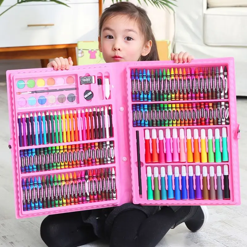 

New Kid Draw Set Colored Pencil Crayon Watercolors Pens Drawing Board Set Toy Painting Art Marker School Supplies Children Gifts