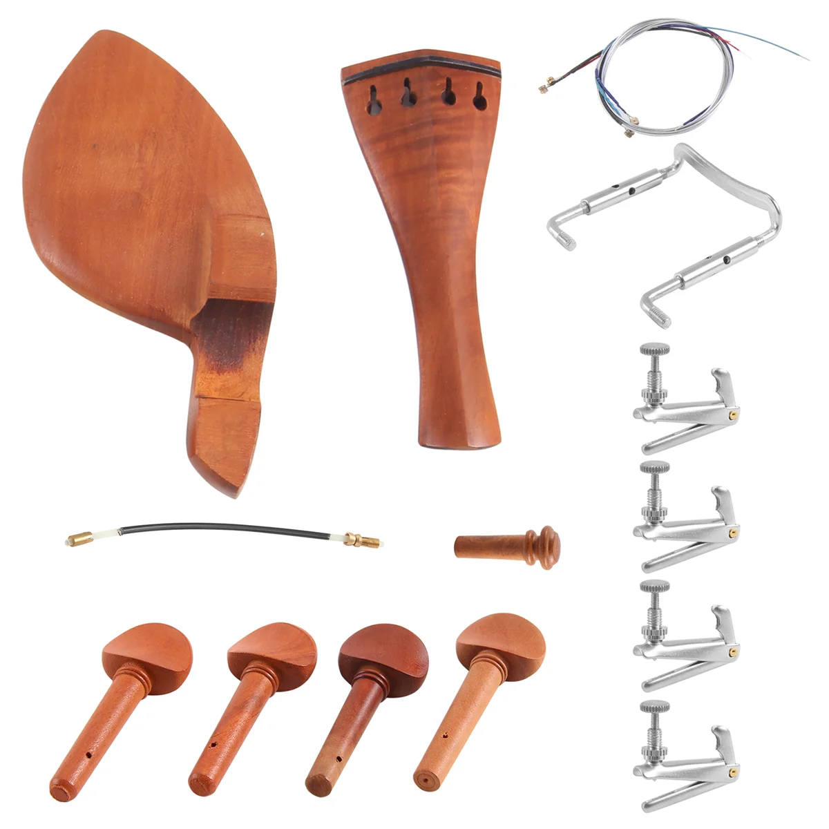 4/4 Violin Parts Accessories Chin Rest Tailpiece Fine Tuner Tuning Peg Tailgut Endpin Strings Kit