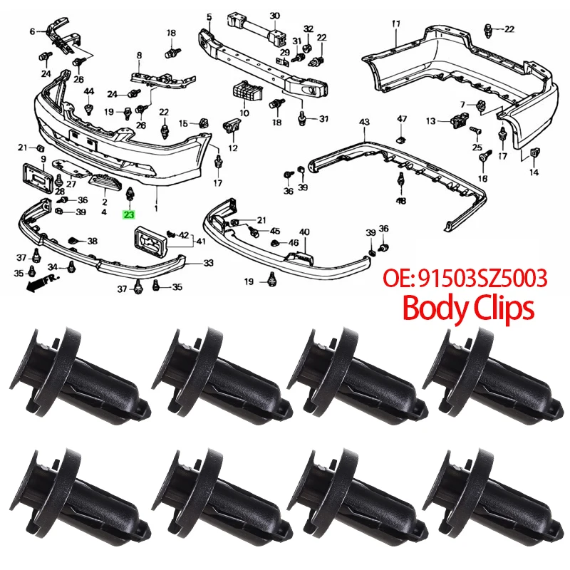 10x Clips de Expansión de Plástico ABS Negro 91503-SZ3-003 para Honda FR-V CR-V 2002-2016 Element Pilot, Herramienta de Reparación, Accesorio para Auto