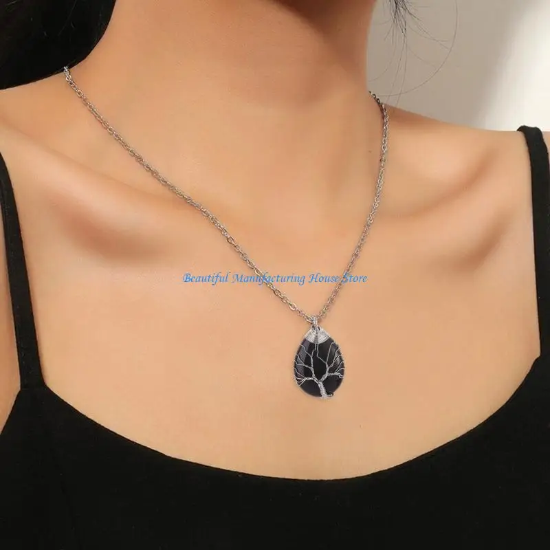 

E56A Pendant Necklace Water Drop Necklace Crystal Stone Necklace Hand-Making Jewelry Women Necklace Gift for Women Girl