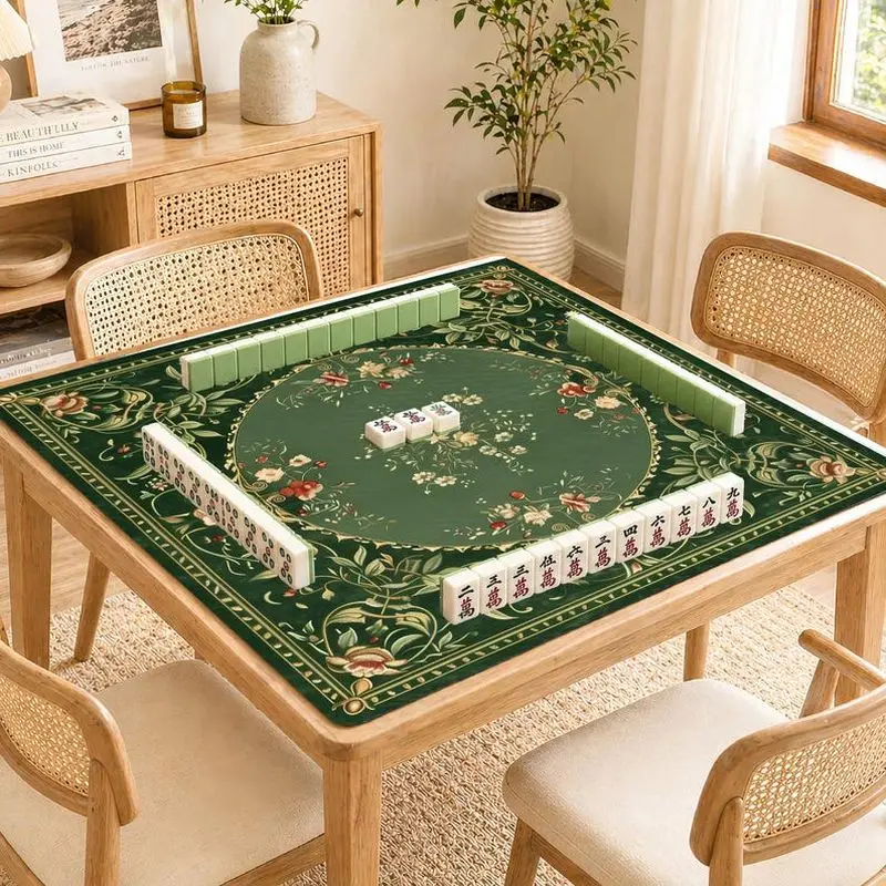 VIKAMA Dark Green Vintage Floral Diatom Mahjong Mat Super Absorbent Non Slip Large Square Game Table Pad Game Accessories