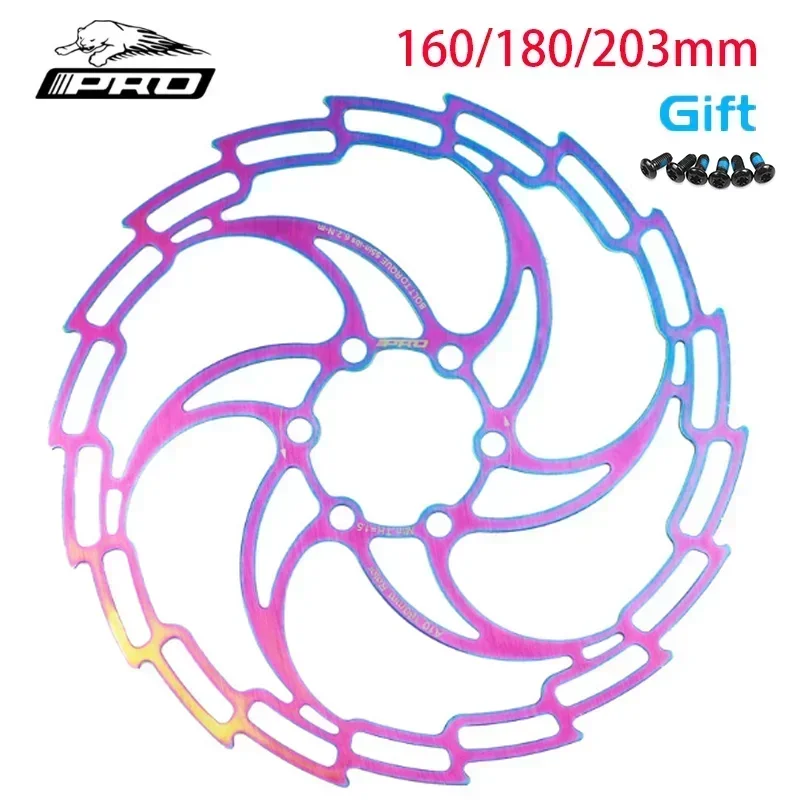 IIIPRO MTB Bicycle Discs 160/180/203MM  Colorful Mountain Bike Stainless Steel Skeleton Plated Discs Six Spike Brake Rotor