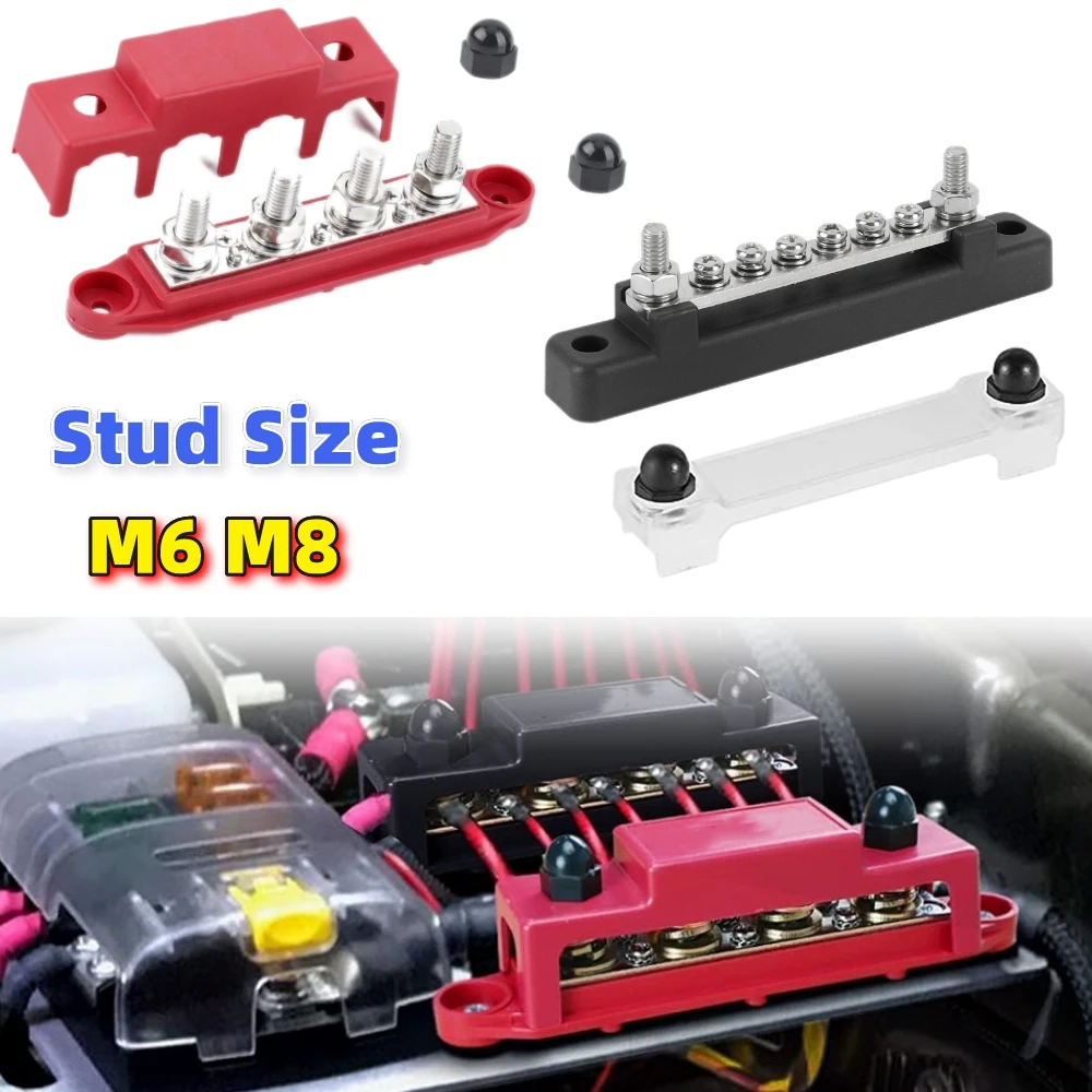 Power Distribution terminal block 250A Terminals Bus Bar 12v M6 M8 Battery Positive Negative Busbar Stud for Camper RV Boat