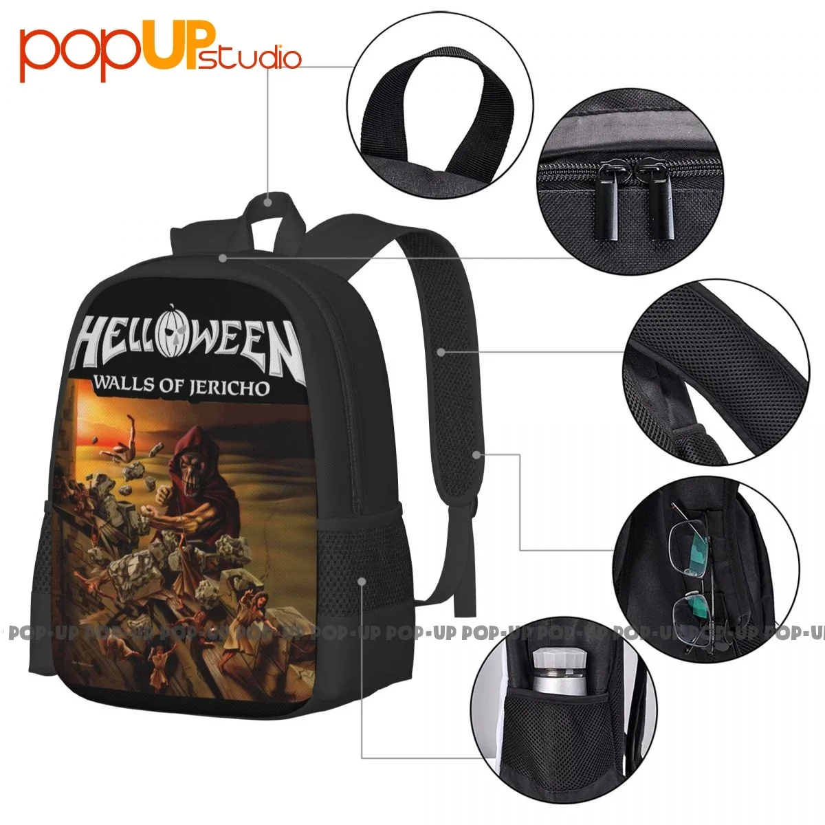 Helloween Walls Of Jericho Album Cover Metal Music Band Backpack Large Capacity Hot Multi-function