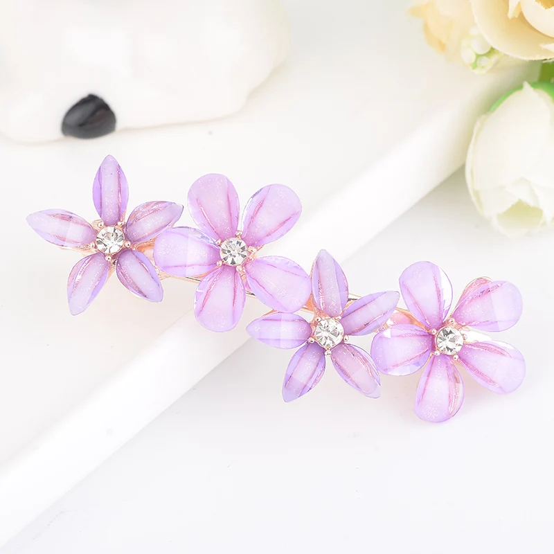 EASYA Elegant Rhinestone Flower Hairpin Barrettes Pins For Women Girls 3 Colors Metal Hair Clip Hairwear Ornaments Jewelry