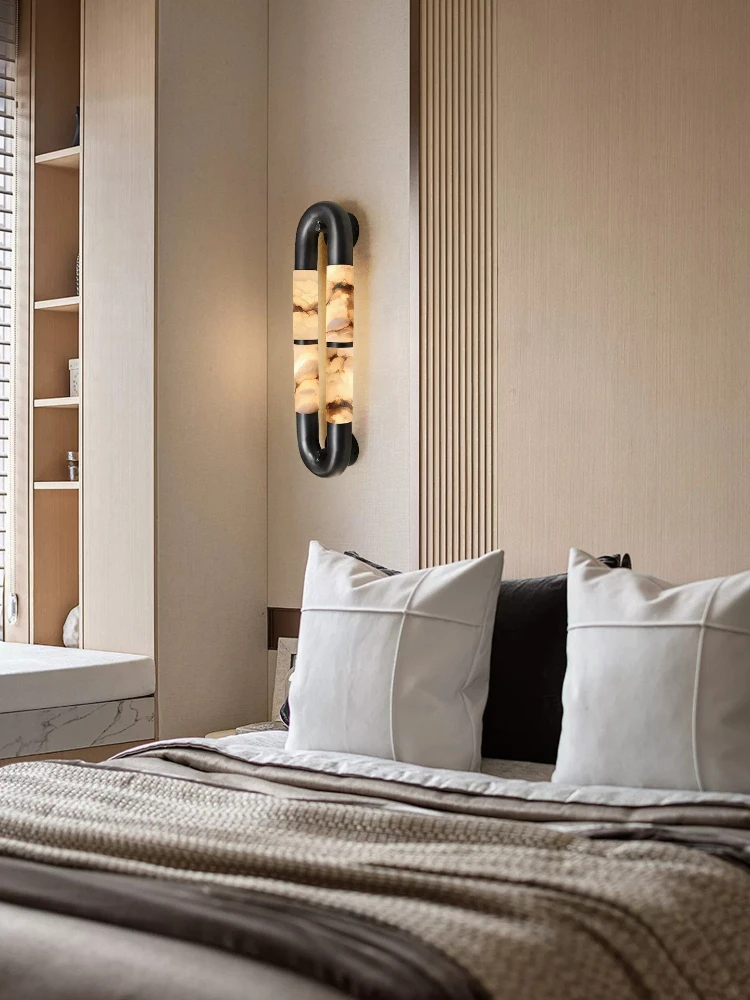 Italian style light luxury natural marble wall lamp, modern and simple living room background wall lamp, hotel lobby wall lamp