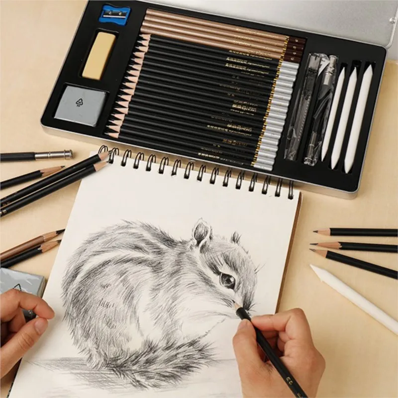 17Pcs/lot High Quality Sketch and Drawing Pencil Set Refined Tin Box Packing School Art Writing Supply