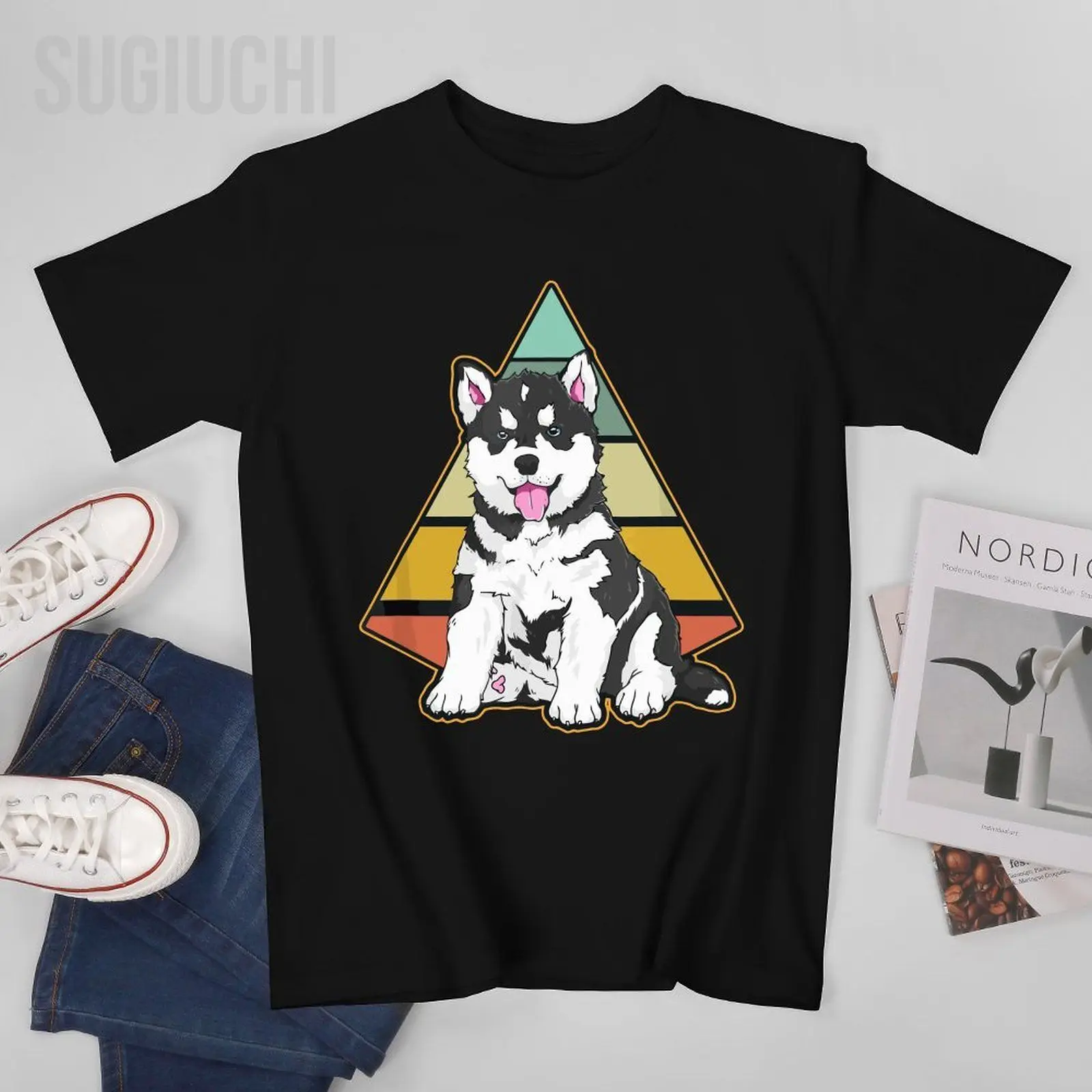 Unisex Men Siberian Husky Dog Retro Husky Lover Tshirt Tees T Shirts Women Boys 100% Cotton T-Shirt