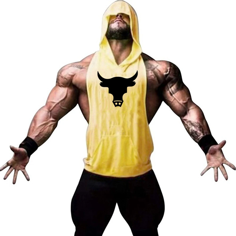 Summer Hooded Gym Stringer Tank Top Men Cotton Clothing Bodybuilding Sleeveless Shirt Fitness Vest Muscle Singlets Workout Tank