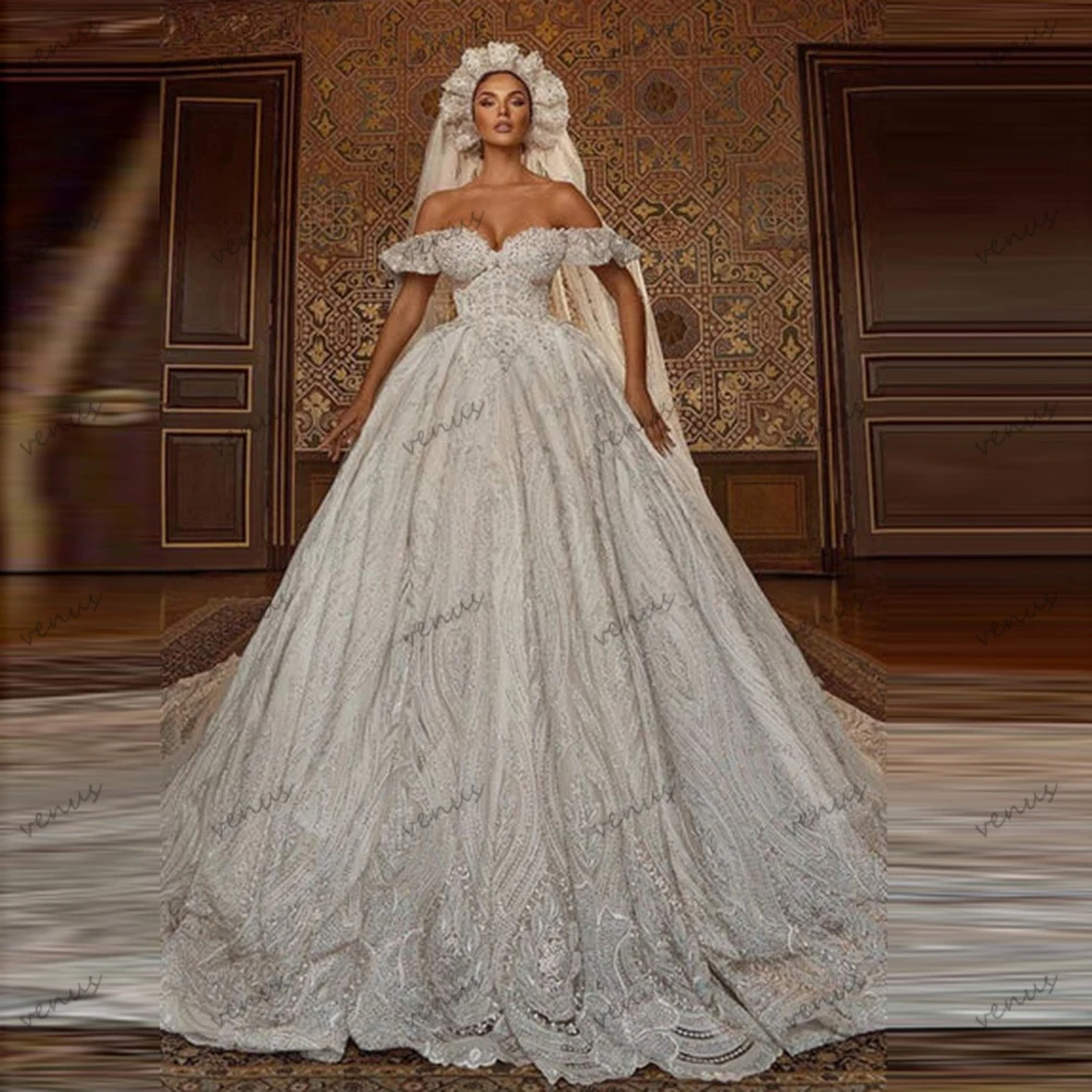 Luxury Wedding Dresses A Line Princess Bridal Gowns Beading Appliques Off The Shoulder Robes Pretty Vestidos De Novia Customized