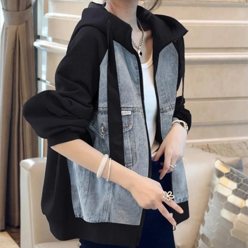 Women's Denim Jackets Patchwork Spring Autumn 2025 New Arrivals Female Jeans Coats Youthful Woman Clothes Korean Reviews Many In