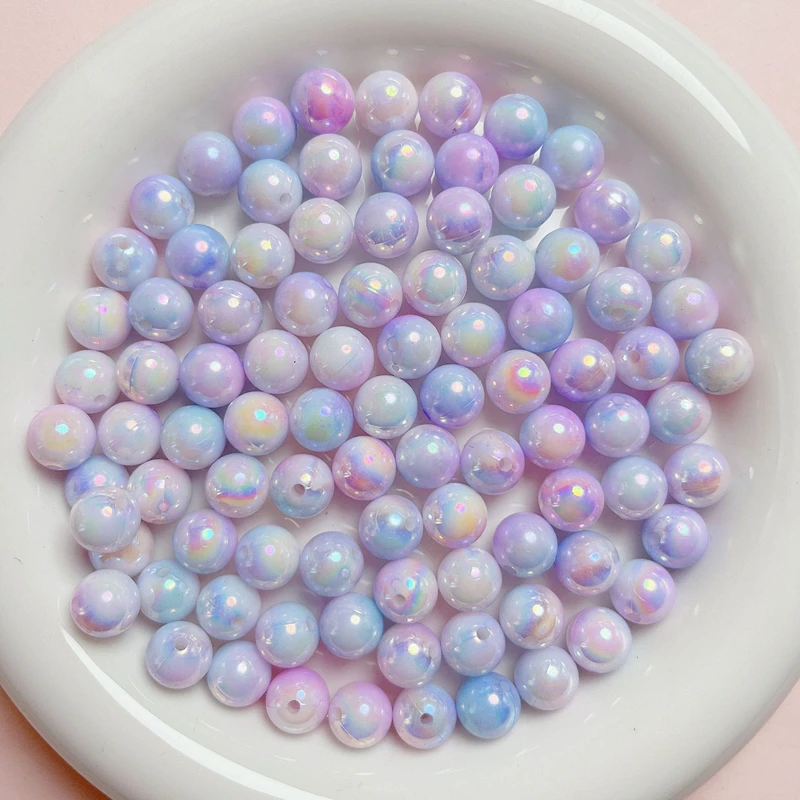 8/10mm Acrylic Aurora Colorful Gradient AB Bicolor Pearl Imitation Round Beads Straight Hole Loose Beads DIY Jewelry Accessories