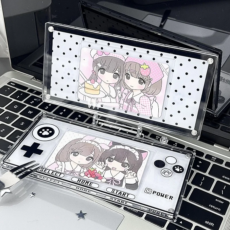 Game Console Shaped 3Inch Acrylic Card Display Brick, Double‑Slot Magnetic Flip‑Cover Photo Frame, for Anime Kpop Merch Decor