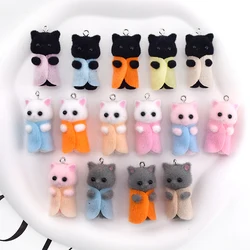 2Pcs Kawaii Fluffy Black Cats Charms Miniature Kitty Doll Pendants For Necklace Keychain Earring DIY Craft Jewelry Making